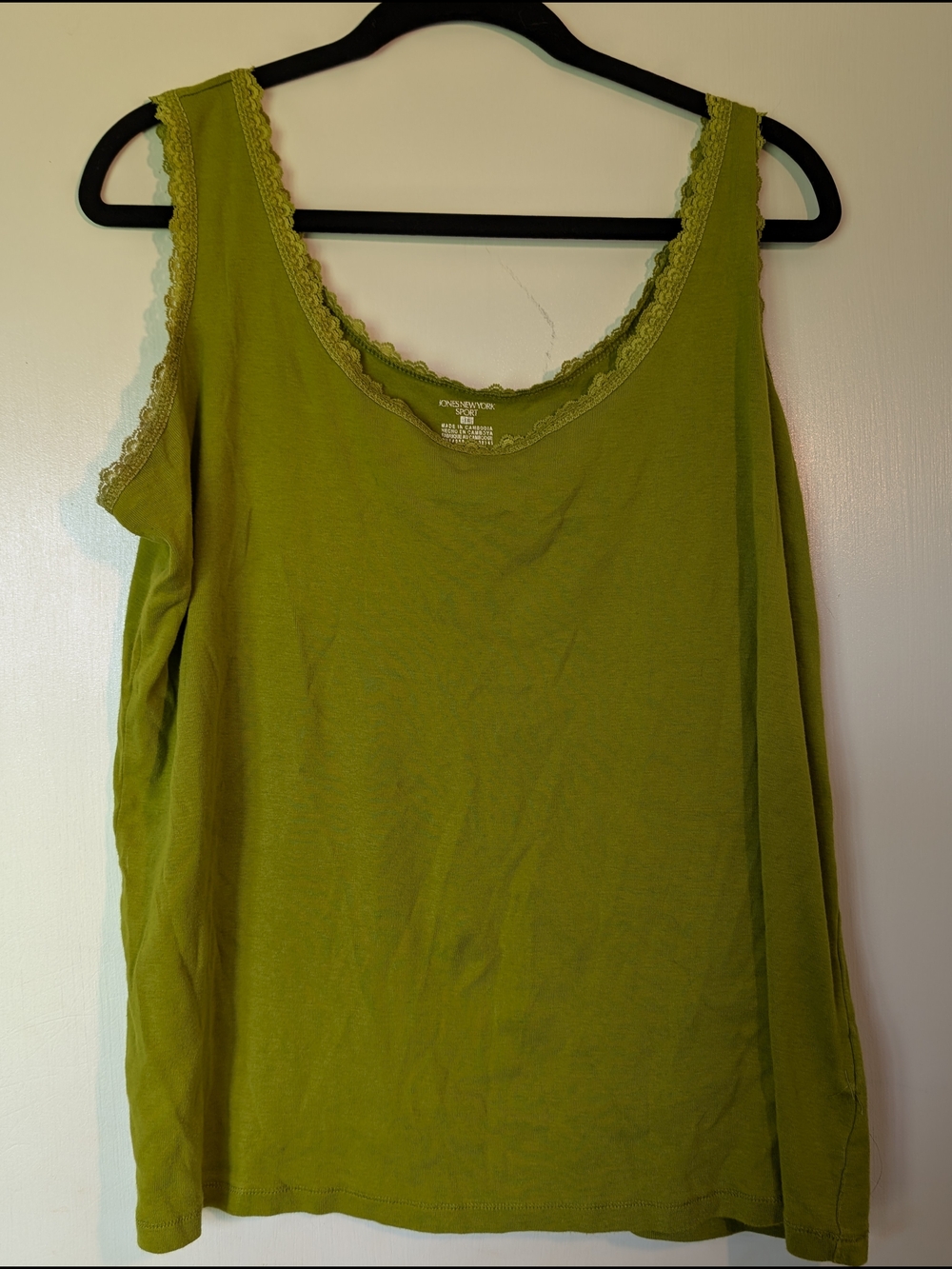 Y2k Jones New York Olive Green Lace-Trim Tank